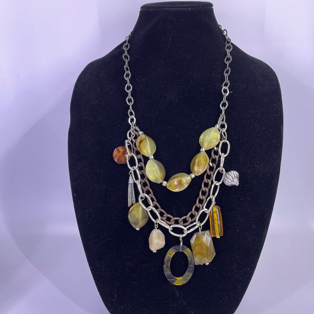 Chico's Triple Strand Mixed Metal Beaded Adjustable Necklace